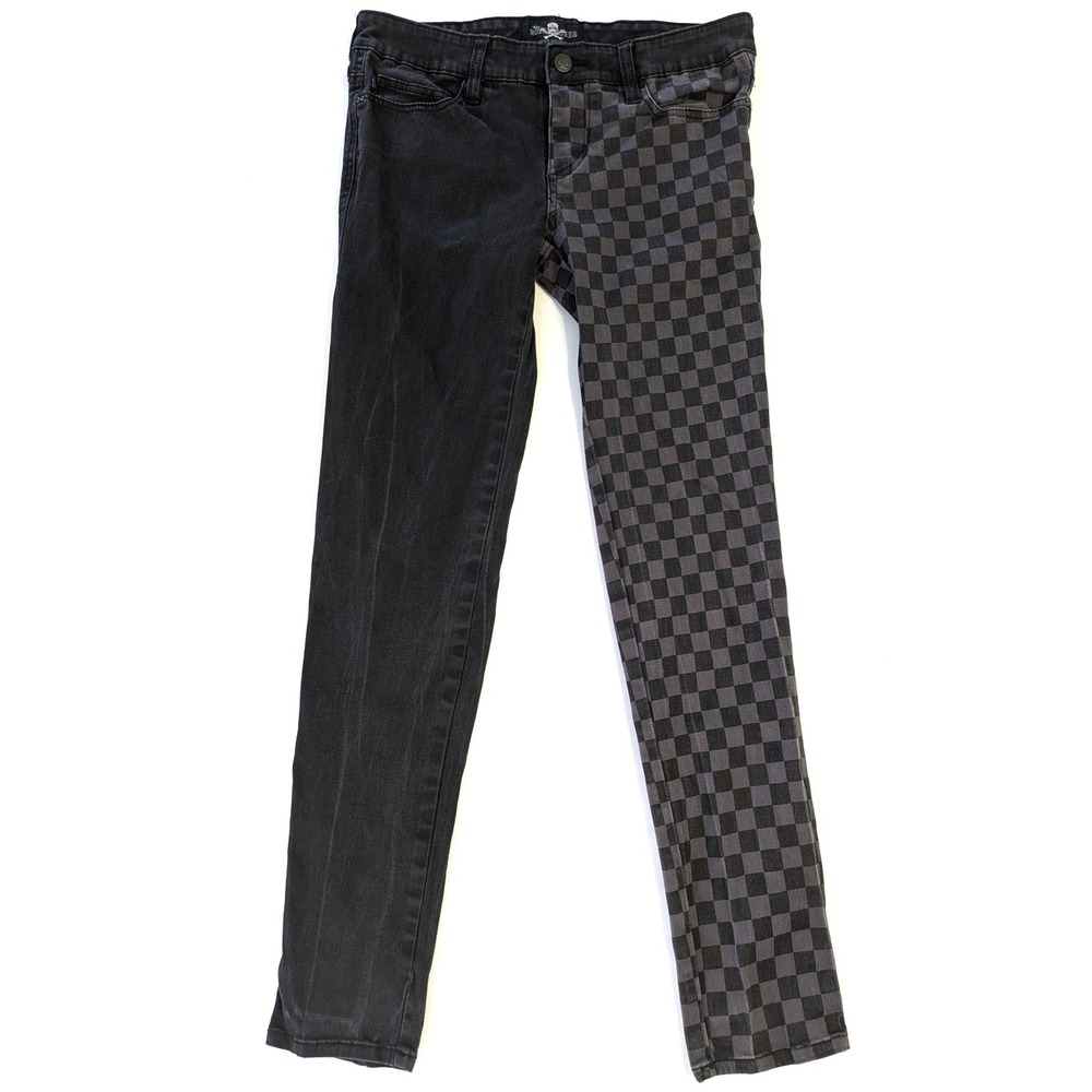 Royal Bones Daang Goodman Split Leg Checkered Skinny Jeans Black Size 9, 30x30